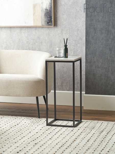 Pacific White Kalani Marble and Metal Tall Square Side Table (W65249) | £133