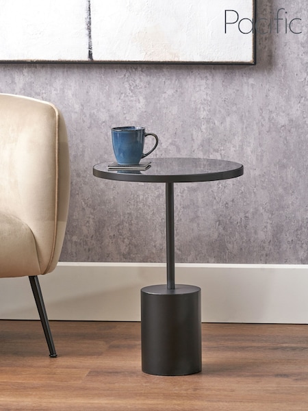Pacific Black Enzo Marble and Metal Cylinder Base Side Table (W65251) | £89