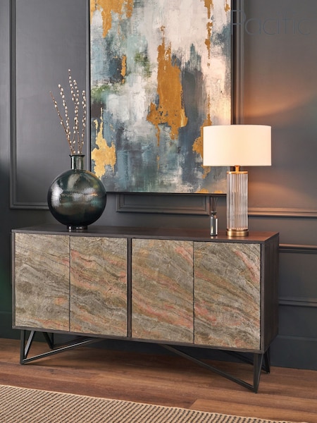 Pacific Black Piedra Mango Wood Veneer 4 Door Sideboard (W65256) | £797