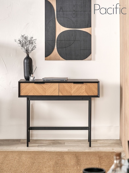 Pacific Black Hailee Chevron Wood Veneer 2 Drawer Console Table (W65258) | £531