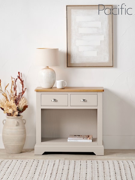 Pacific Natural Fairford Oak and Parchment 2 Drawer Table (W65259) | £425