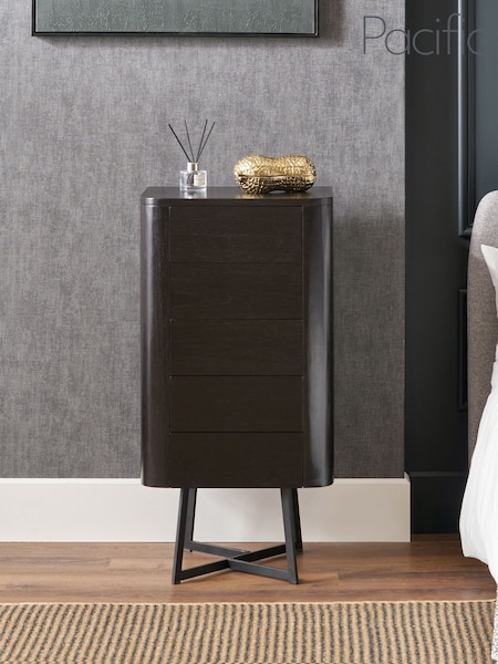 Pacific Black Boy Ukiah Ash Veneer and Metal 5 Drawer Tall (W65261) | £425