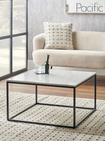 Pacific White Kalani Marble and Metal Square Coffee Table (W65264) | £310