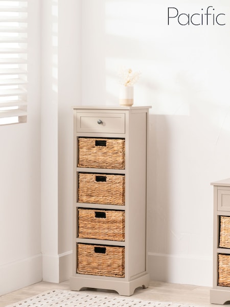 Pacific Cream Devonshire Pine Wood 1 Drawer 4 Basket Tall Unit (W65272) | £204