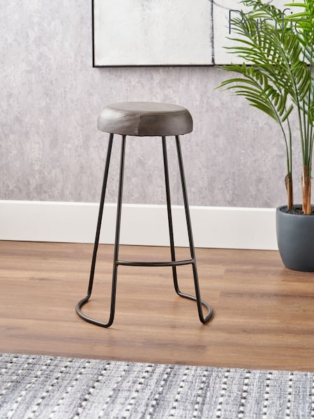Pacific Brown Cosimo Leather and Metal Button Bar Stool (W65276) | £177