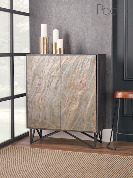 Pacific Black Piedra Mango Wood Veneer 2 Door Bar Cabinet (W65278) | £690