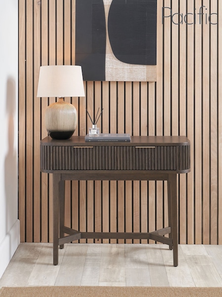 Pacific Brown Raie Ribbed Wood Veneer 2 Drawer Console Table (W65283) | £531
