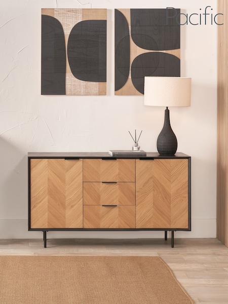 Pacific Black Hailee Chevron Wood Veneer 2 Door 3 Drawer Sideboard (W65286) | £800