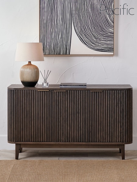 Pacific Brown Raie Ribbed Wood Veneer 3 Door Sideboard (W65287) | £800