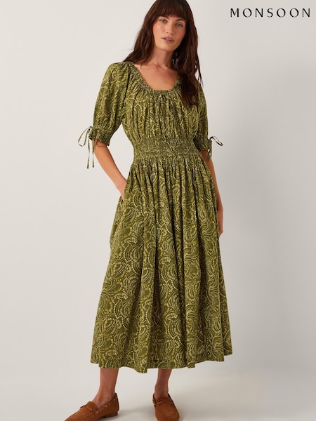 Monsoon Green Delma Paisley Print Midi Dress (W65323) | £80