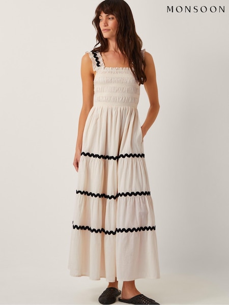 Monsoon Natural Tabitha Sleeveless Smocked Midi Dress (W65328) | £75