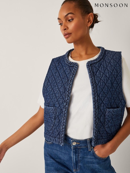 Monsoon Blue Martha Quilted Waistcoat (W65331) | £69