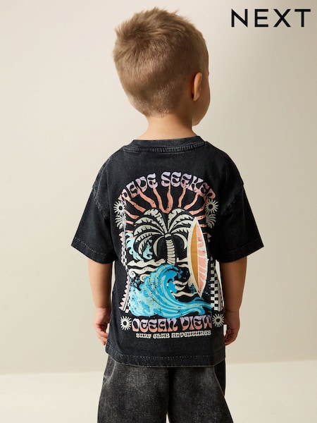 Black Acid Wash Surf Club Oversized Short Sleeve Back Print T-Shirt (3mths-7yrs) (W65346) | £7 - £9