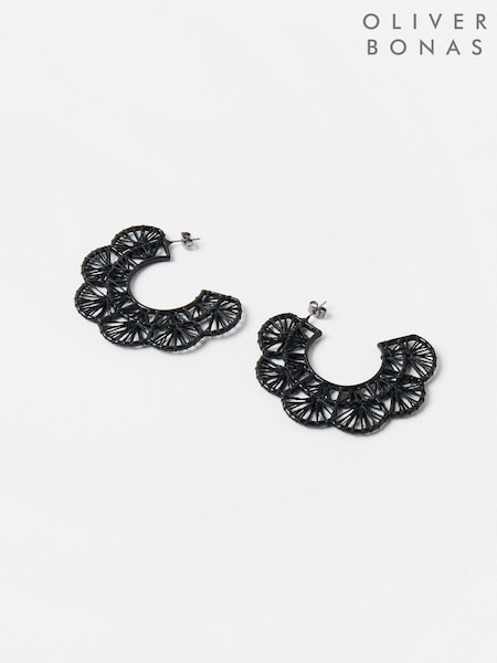 Oliver Bonas Black Large Amani Scalloped Hoop Earrings (W65352) | £22