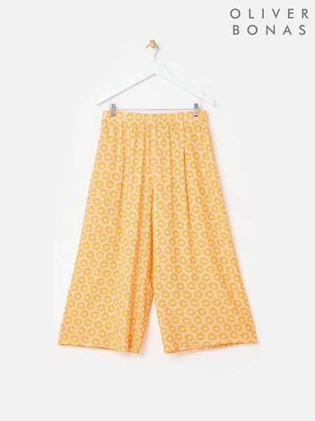 Oliver Bonas Orange Sunburst Print Cropped Wide Leg Trousers (W65396) | £65
