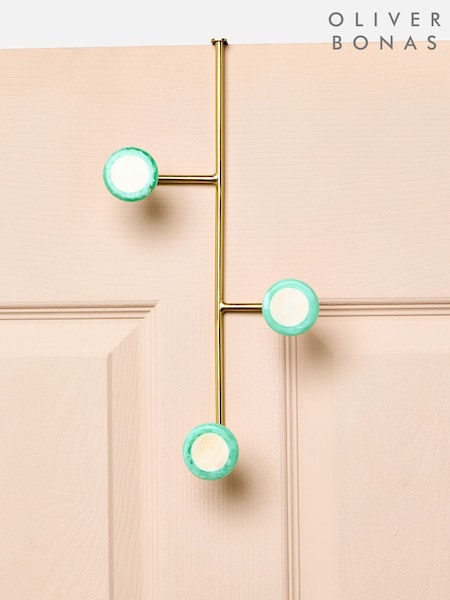 Oliver Bonas Blue Resin & Bone Gold Over The Door Storage Hooks (W65561) | £25