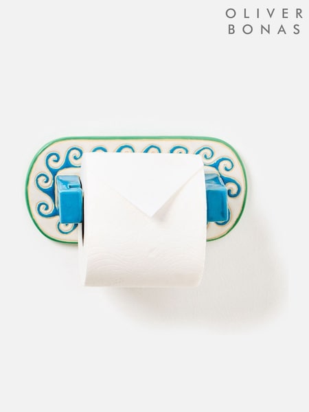 Oliver Bonas Green Sun Ceramic Toilet Roll Holder (W65568) | £25