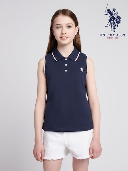 U.S. Polo Assn. Blue Girls Sleeveless Polo Shirt (W65606) | £25 - £30