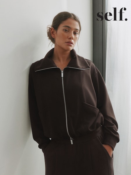 self. Chocolate Brown Full Zip Modal Jacket (W65608) | £46
