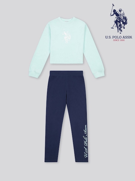 U.S. Polo Assn Blue Girls Graphic Print Boxy Sweat & Leggings Set (W65611) | £50