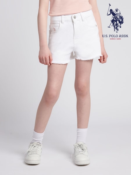 U.S. Polo Assn White Girls Wash Denim Shorts (W65612) | £30