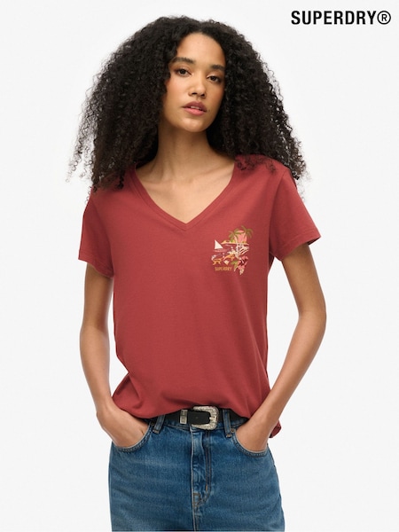 Superdry Red Suika Metallic Relaxed V-Neck T-Shirt (W65719) | £27