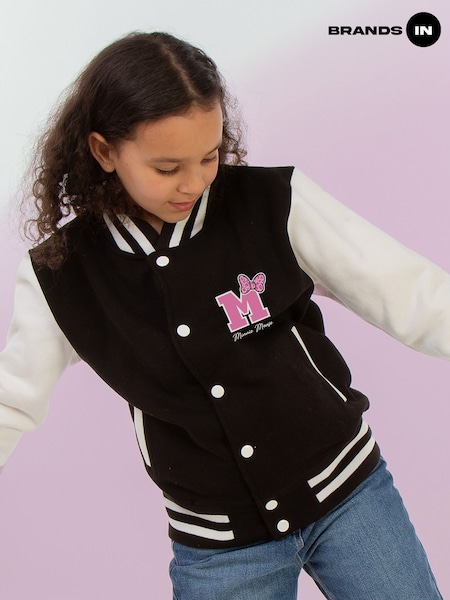 Brands In Black Minnie Mouse Print Classy Varsity Jacket (W65765) | £50