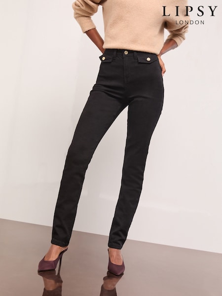 Lipsy Black Petite Glam Pocket Skinny Leg Jeans (W65779) | £49