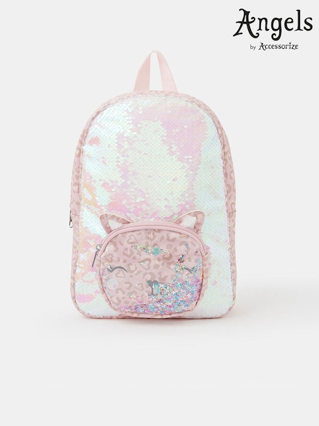 Angels By Accessorize Pink Girls Sequin Cat Print Backpack (W65860) | £19