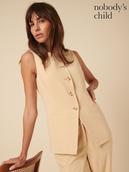 Nobodys Child Cream Long Line Crew Waistcoat (W65928) | £39