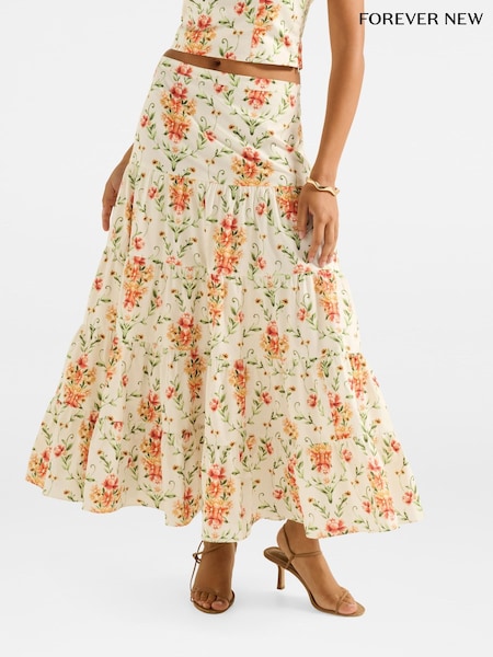 Forever New Cream Tilly Tiered Midi Skirt (W65930) | £70