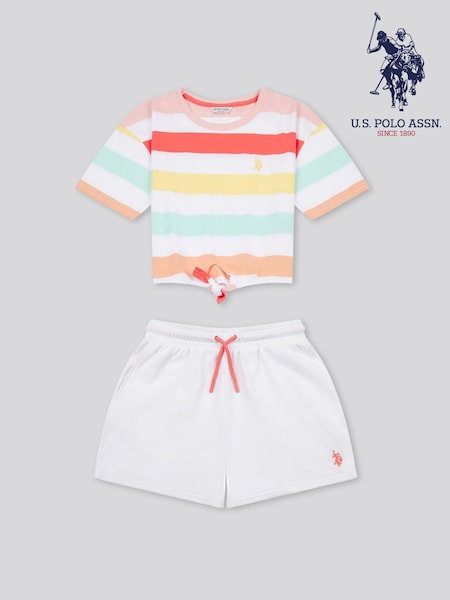 U.S. Polo Assn. White Girls Stripe T-Shirt and Shorts Set (W65943) | £40