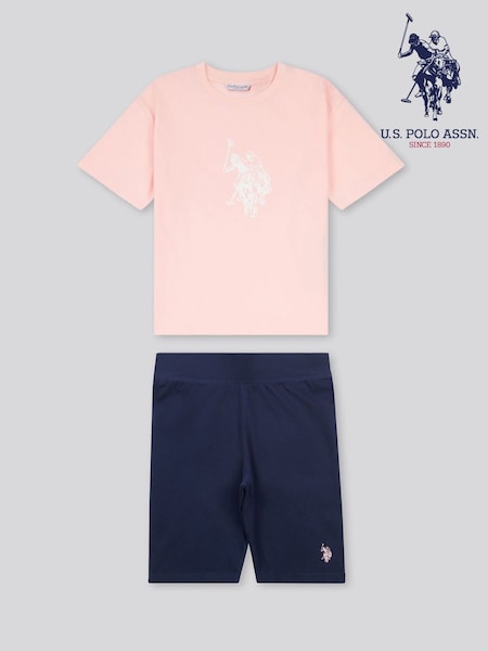 U.S. Polo Assn. Pink Girls Print T-Shirt and Jersey Shorts Set (W65944) | £30