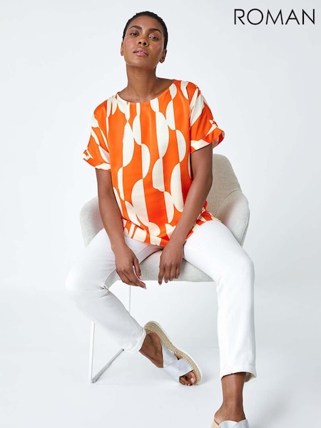Roman Orange Geometric Print Woven Blouse (W65946) | £40