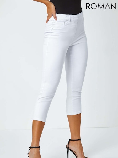 Roman White Cropped Stretch Elastic Waist Denim Leggings (W65957) | £32