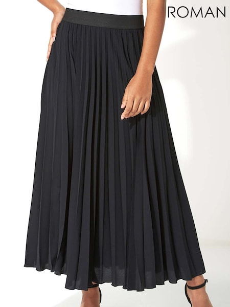Roman Black Pleated Elastic Waist Maxi Skirt (W65960) | £40