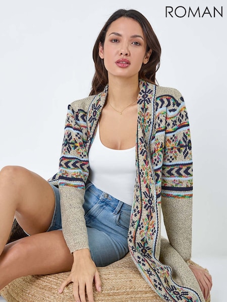 Roman Natural Nordic Patterned Longline Cardigan (W65969) | £58