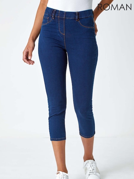Roman Blue Chrome Cropped Stretch Elastic Waist Denim Leggings (W65972) | £32
