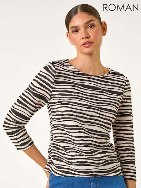 Roman Black Stretch Textured Stripe Blouse (W65984) | £32
