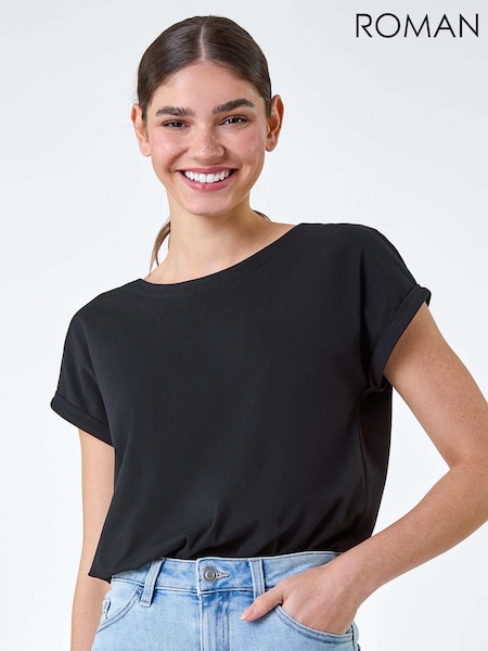 Roman Black Plain Stretch Cotton Jersey T-Shirt (W65986) | £32