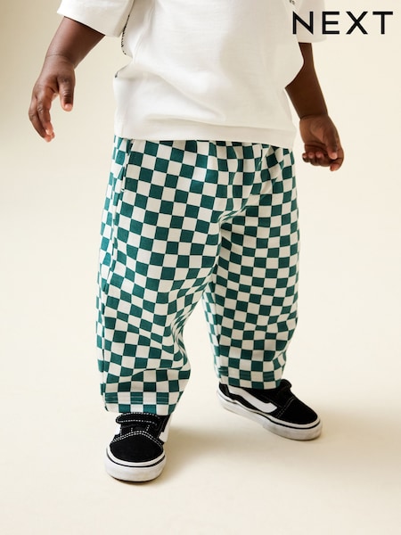 Green/White Checkerboard Single Wide Leg Jersey Joggers (3mths-7yrs) (W66056) | £10 - £12