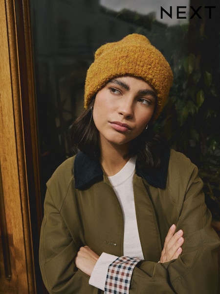 Yellow Boucle Knitted Beanie Hat (W66118) | £16