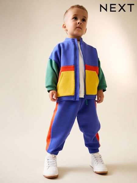 Green/Blue Colourblock Funnel Neck Zip Sweat and Joggers Set (3mths-7yrs) (W66159) | £19 - £23
