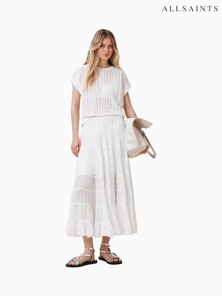 AllSaints White Eva Tiered Maxi Skirt (W66207) | £169