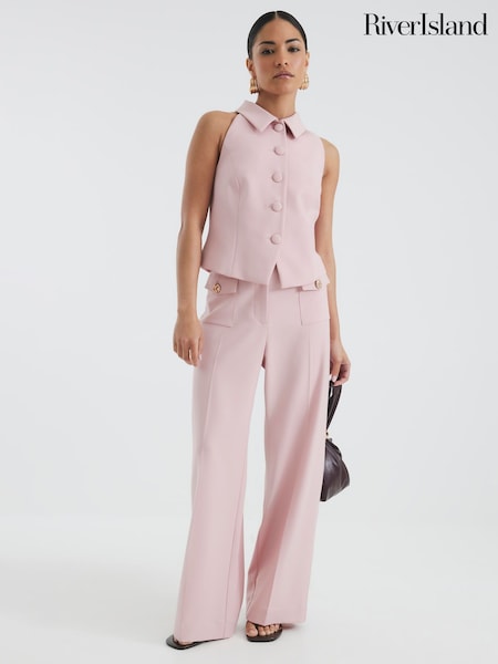 River Island Pink Boucle High Neck Collared Waistcoat (W66332) | £42