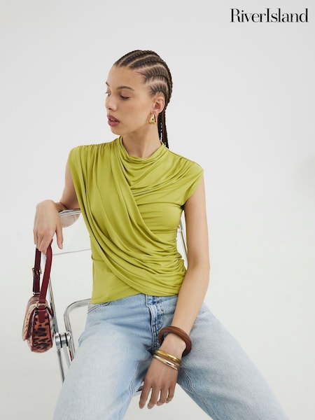 River Island Green Sleeveless Wrap Drape Top (W66359) | £30
