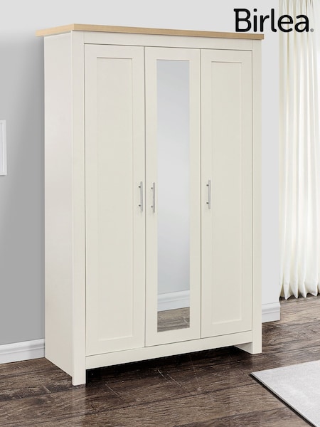 Birlea Cream and Oak Highgate 3 Door Mirrored Effect Wardrobe (W66379) | £326