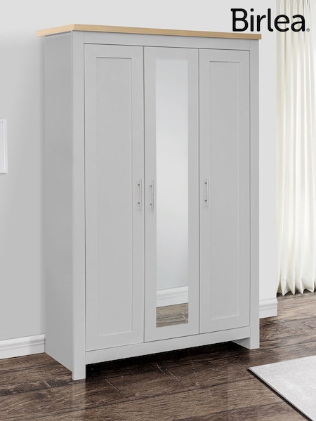 Birlea Grey and Oak Highgate 3 Door Mirrored Effect Wardrobe (W66386) | £326