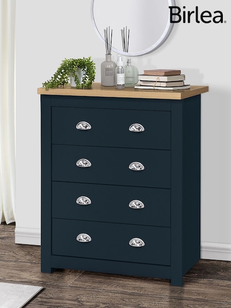 Birlea Navy Blue and Oak Highgate 4 Drawer Effect Chest (W66398) | £180