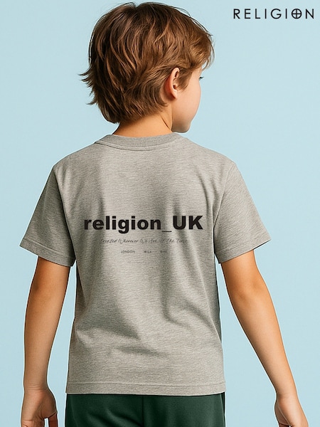 Religion Grey Oversized 3/4 Sleeve T-Shirt (W66480) | £18